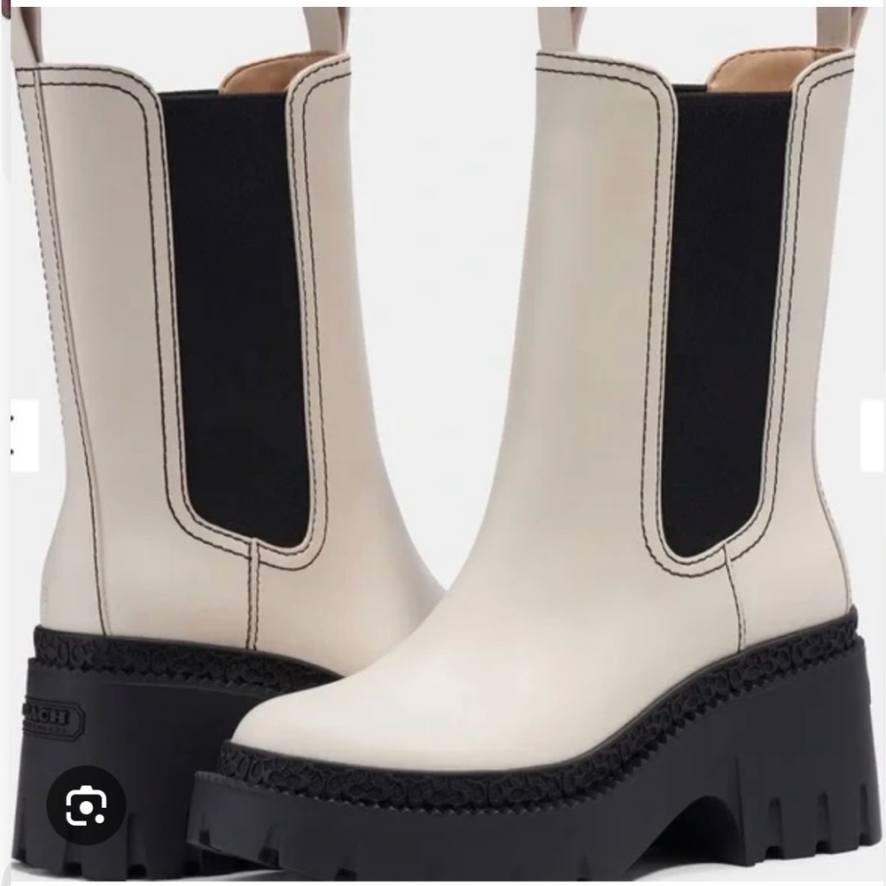 Coach Alexa Chelsea Boots White Leather Streetwear Chunky Heel Sz 8 - Picture 2 of 12